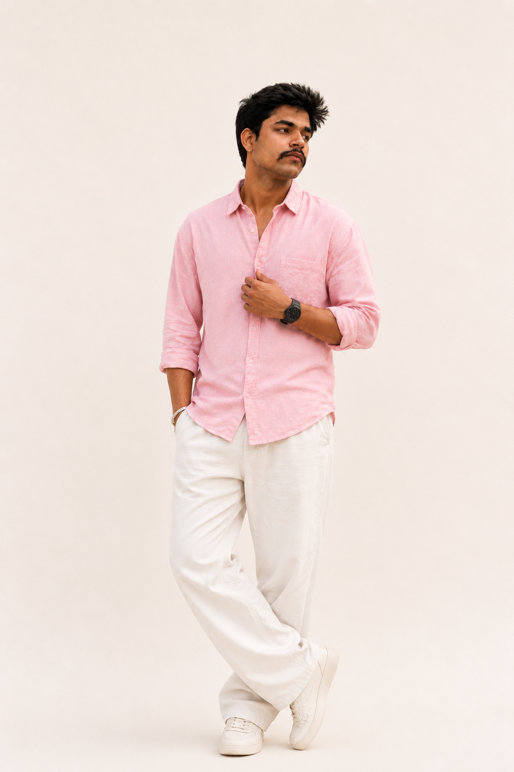 Blush Pink Linen Casual Shirt for Men