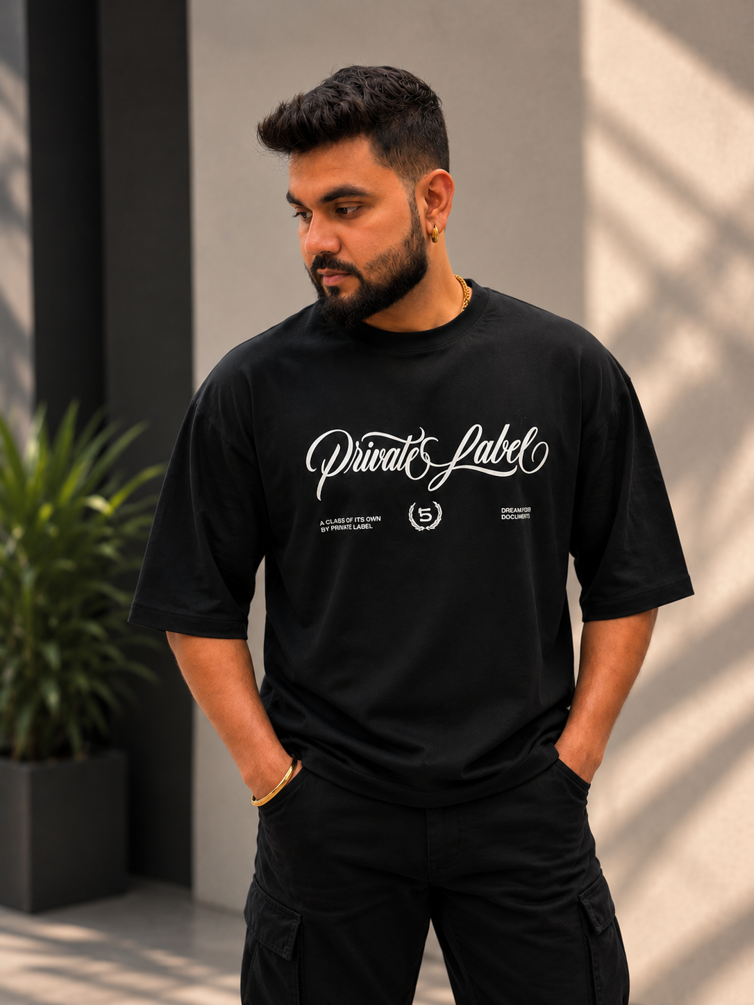 NAwear Men's Oversized Printed Black T-Shirt