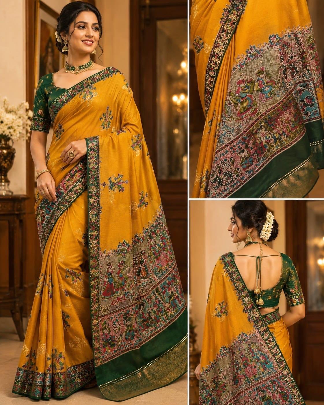 yellow printed saree